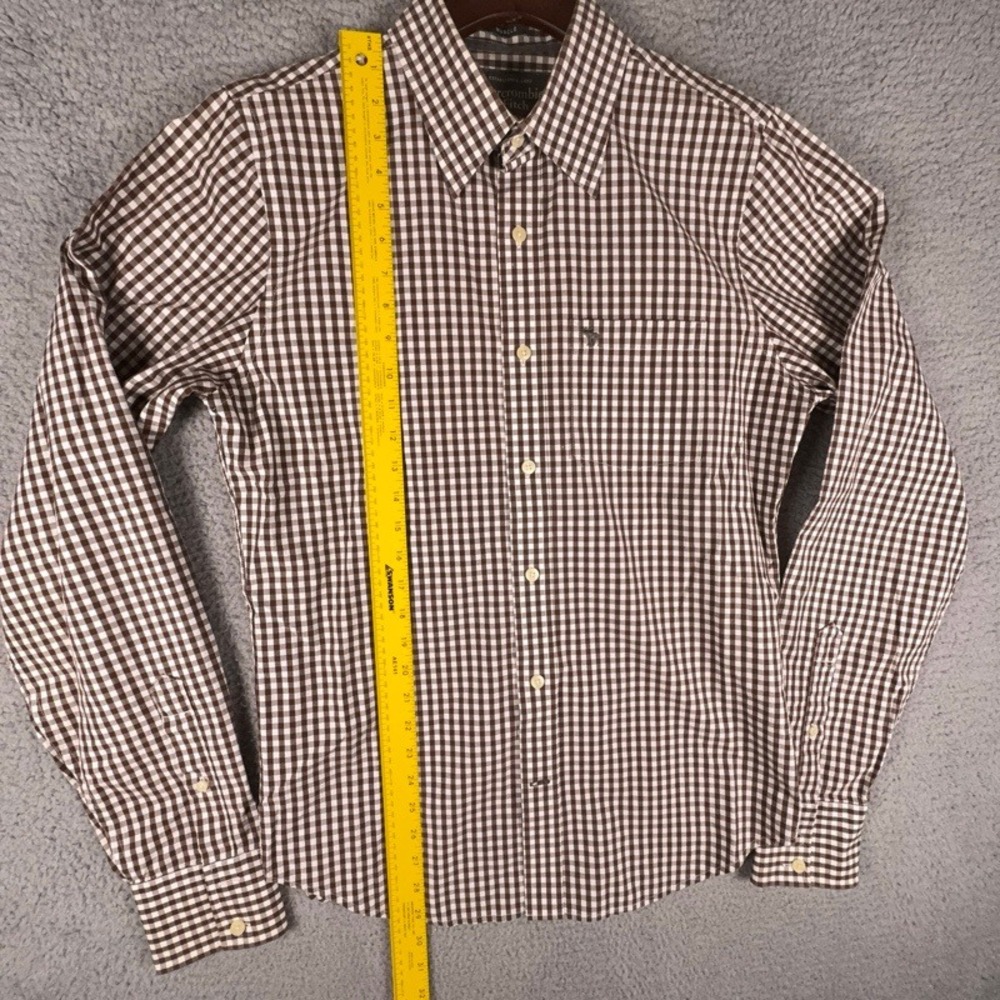 Abercrombie & Fitch Muscle Fit Shirt Mens Medium Brown White Gingham Button Up - Picture 5 of 7